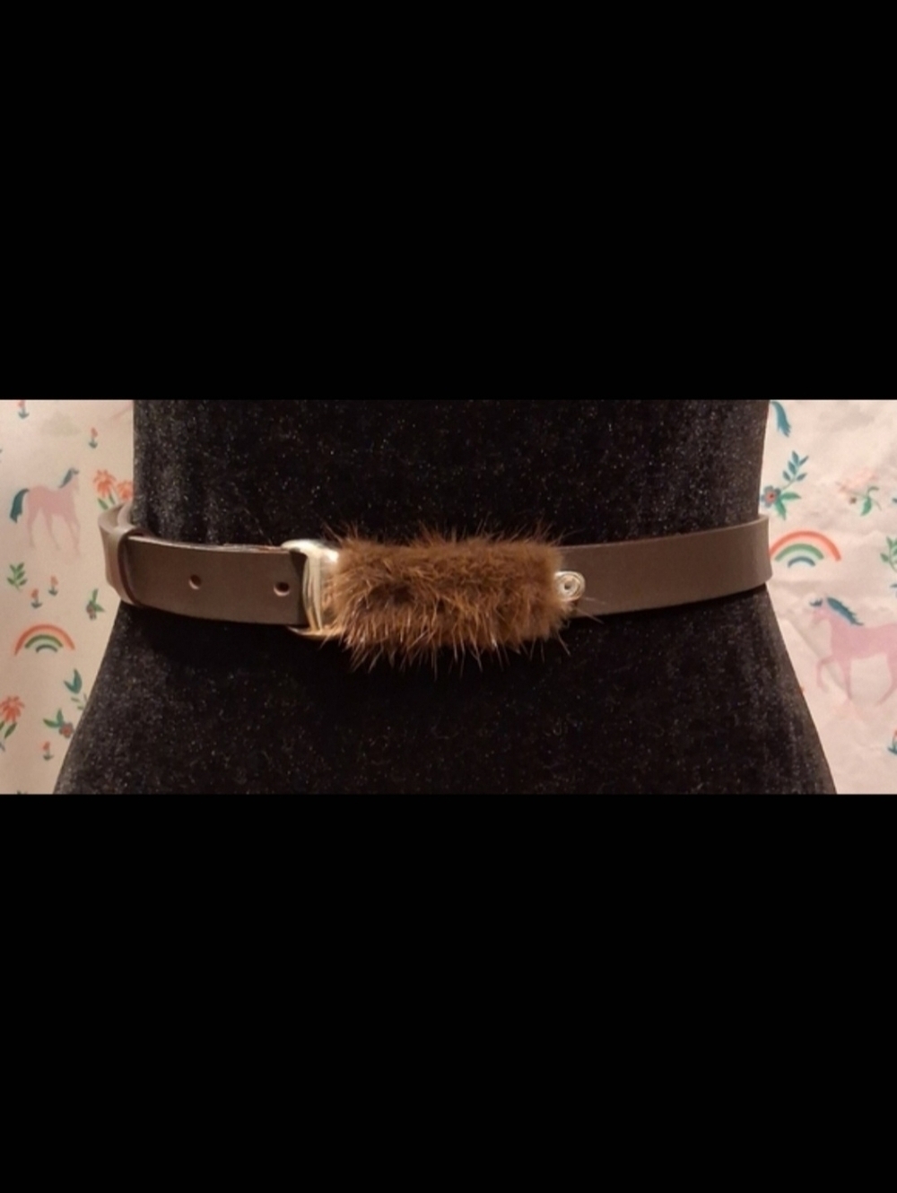 EUC RARE Vintage Garuglieri Brown Italian Calf & Mink & Crystal Luxury Belt SZ L
